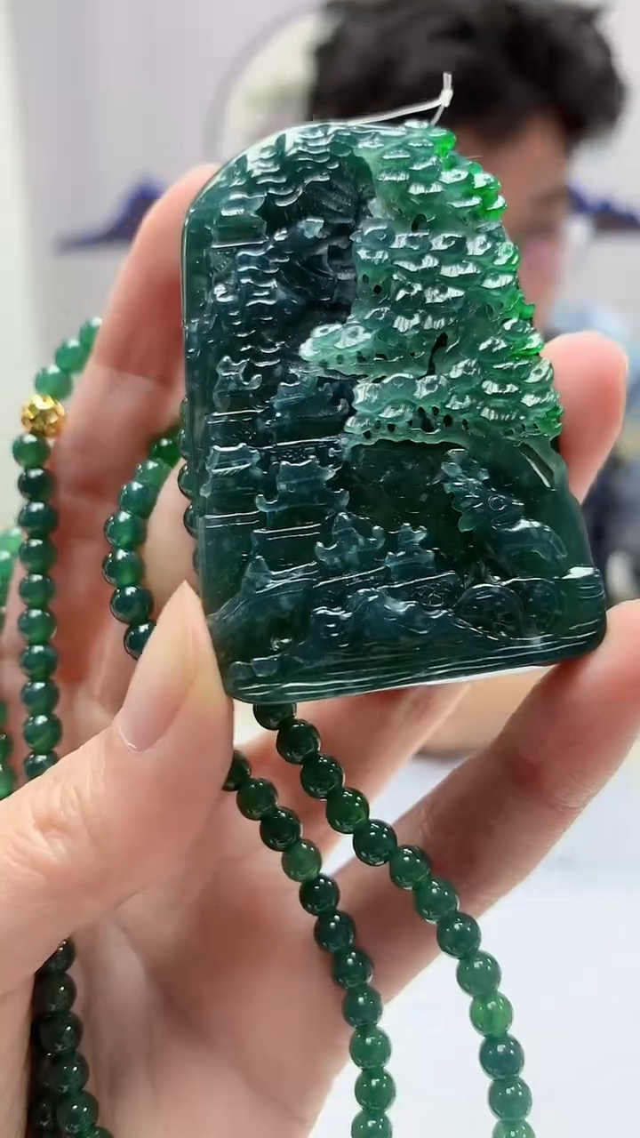 【闪购商品】定制翡翠未镶嵌4688zm-毛货赠珠链山水183