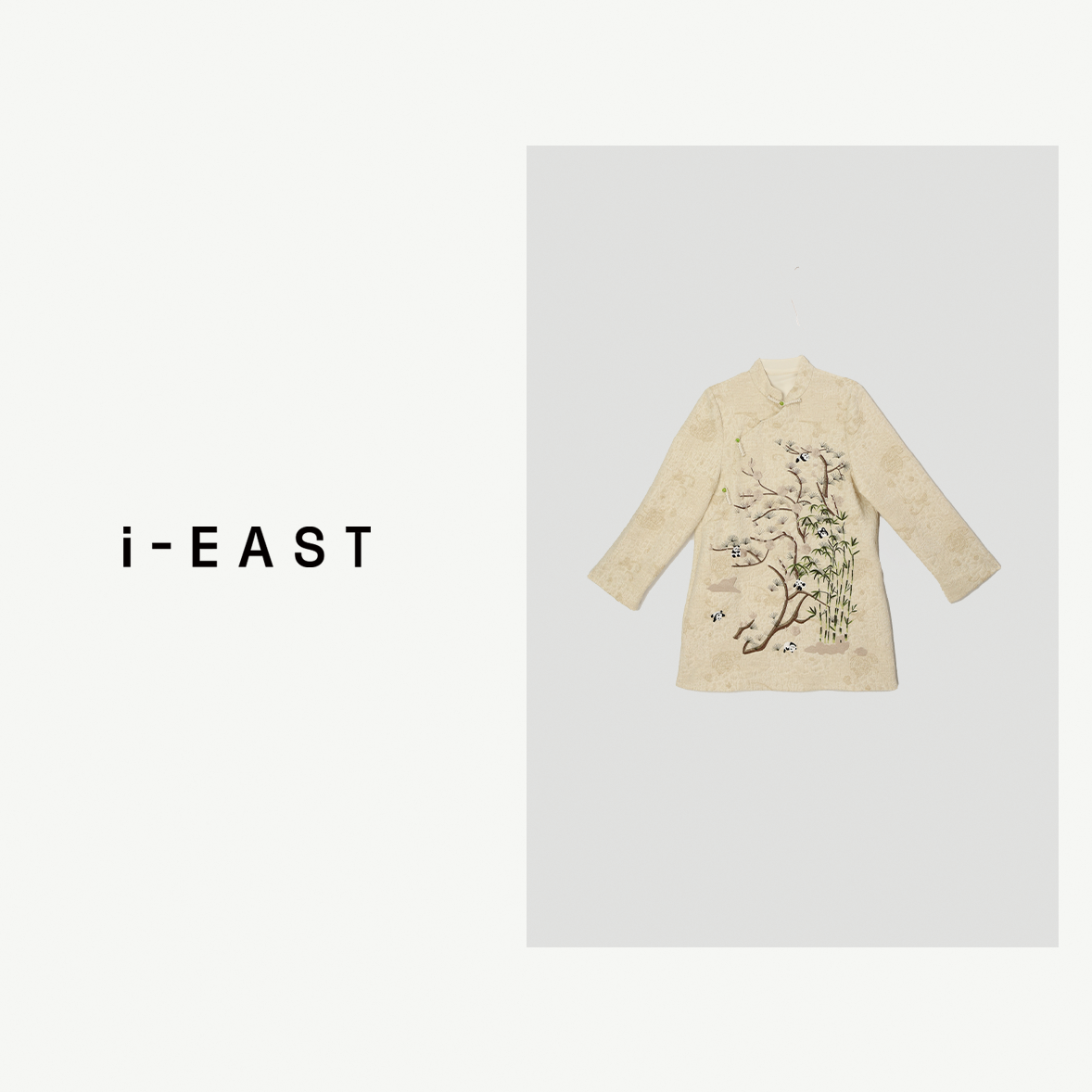 i-EAST 小熊猫爬树-新中式式小熊猫叶子连衣裙-4D Q12964