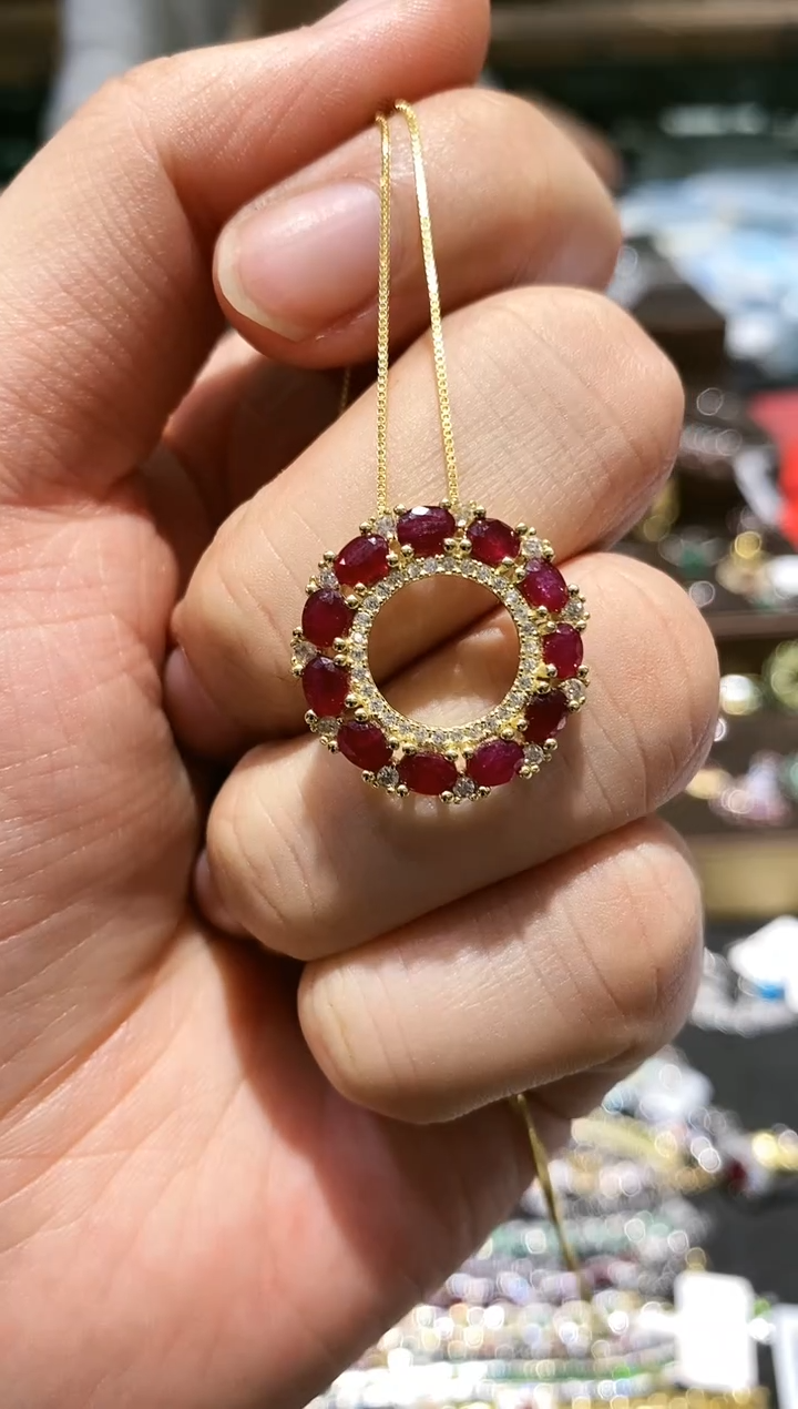 【闪购商品】红宝石颈饰银S925镶嵌吊坠