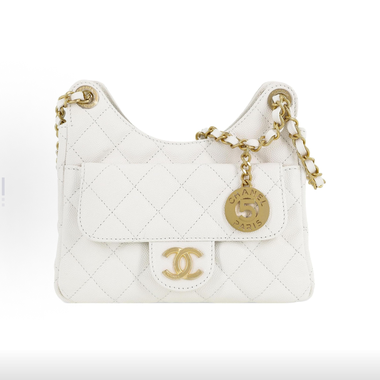 99新 Chanel/香奈儿 闲置天猫精灵 23C 白金荔枝纹小号hobo斜挎包