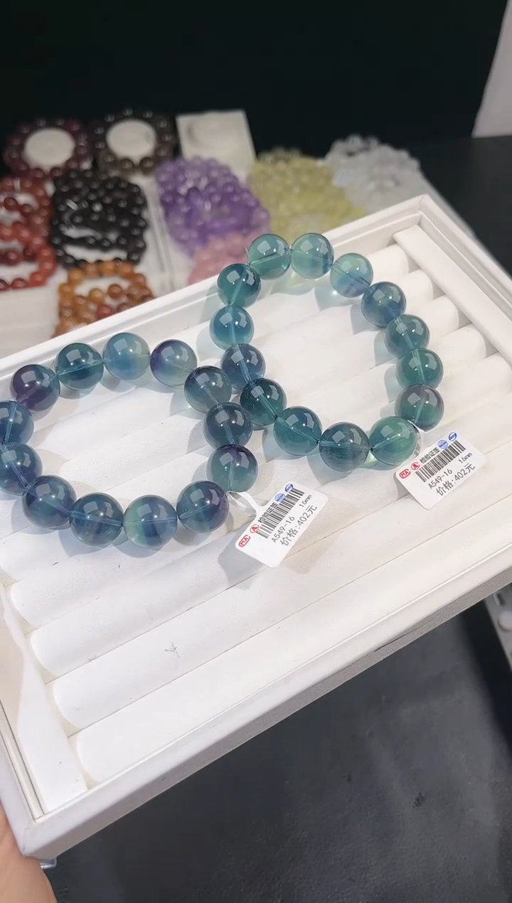 【闪购商品】萤石手链未镶嵌多样性发一蓝绿萤石16mm