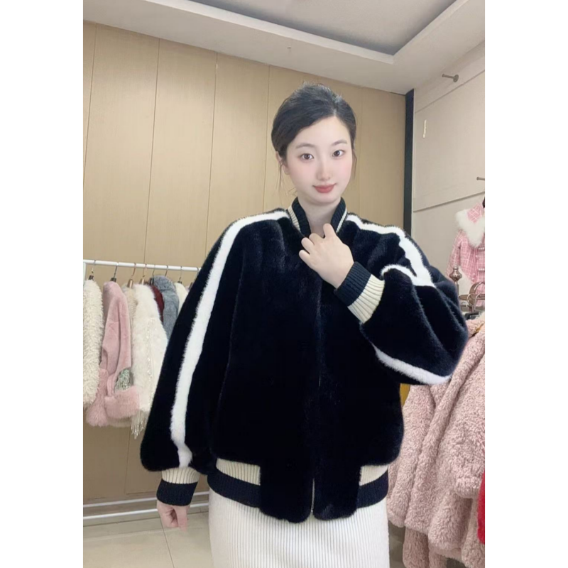 ℉rank〃素衍〃秋冬-棒球服保暖撞色款女装毛毛外套