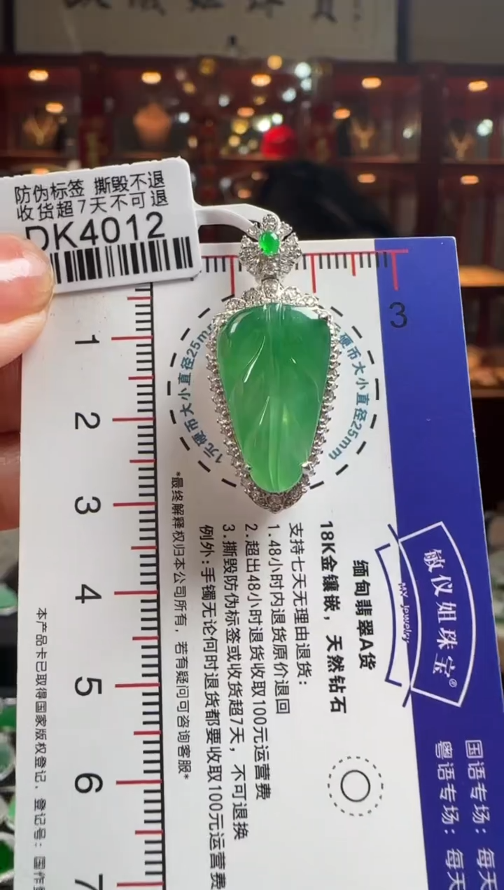 【闪购商品】翡翠颈饰18K金镶嵌DK4012冰绿叶子