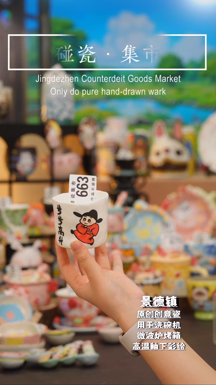 杯子663景德镇手工手绘高温釉下彩