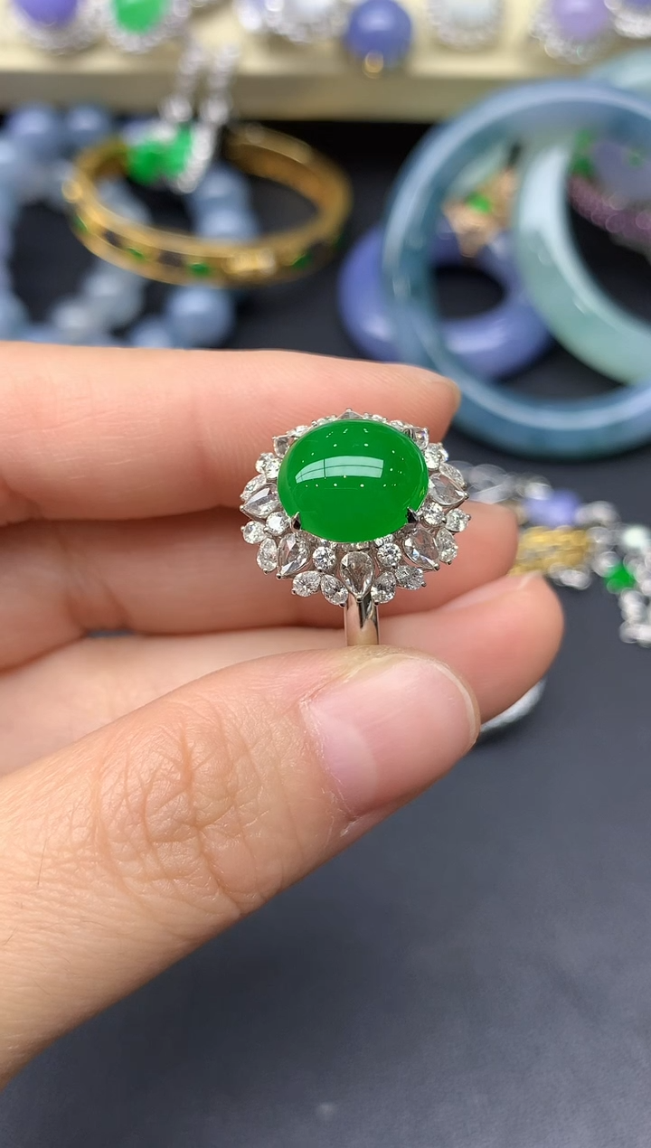 18K金镶嵌戒指翡翠387-雪姐翡翠天天见