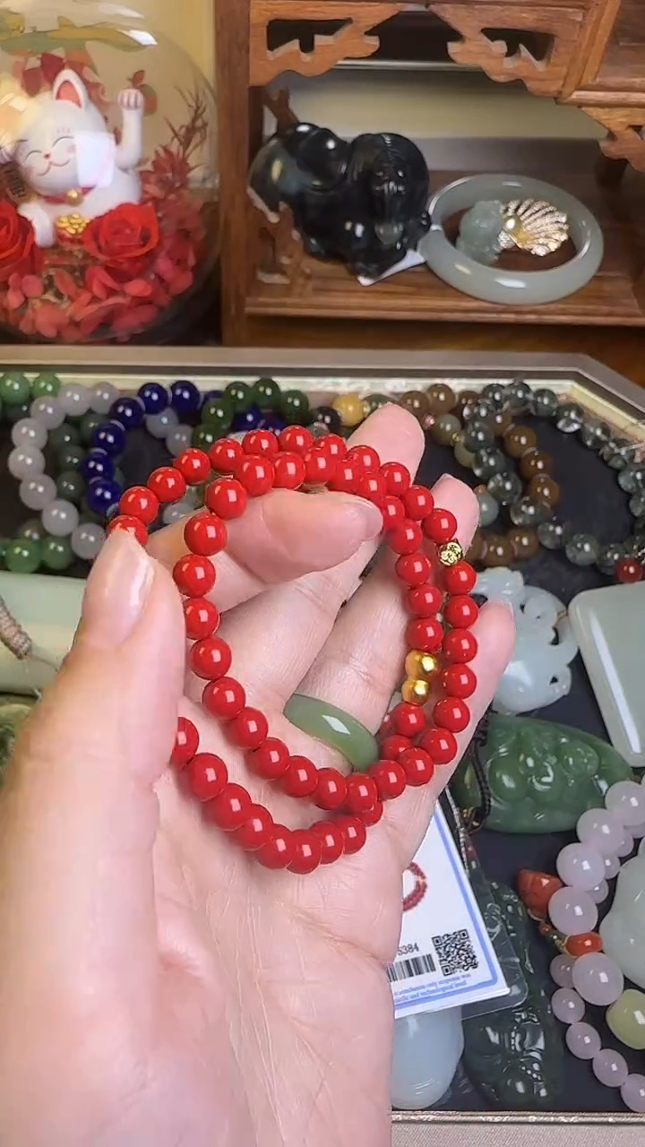 天然辰砂朱砂两圈手串