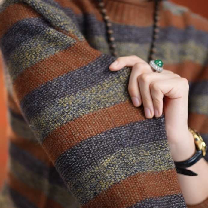 11.26-1（橘焦糖）洋气条纹时尚女士上衣印花长袖