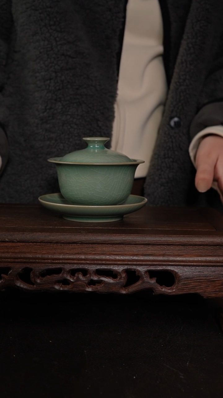 【闪购商品】其他仿古手工青绿元宝盖碗  全品