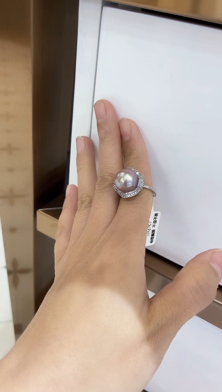【闪购商品】淡水珍珠戒指银S925镶嵌戒指12-13mm