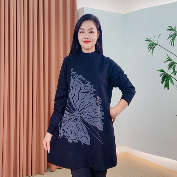 489针织时尚女士网红秋冬提花百搭休闲打底加厚女装气质连衣裙