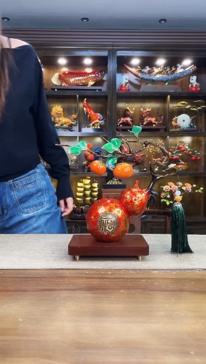 黄铜昌****社黄铜大漆款柿柿如意葫芦 高度32厘米