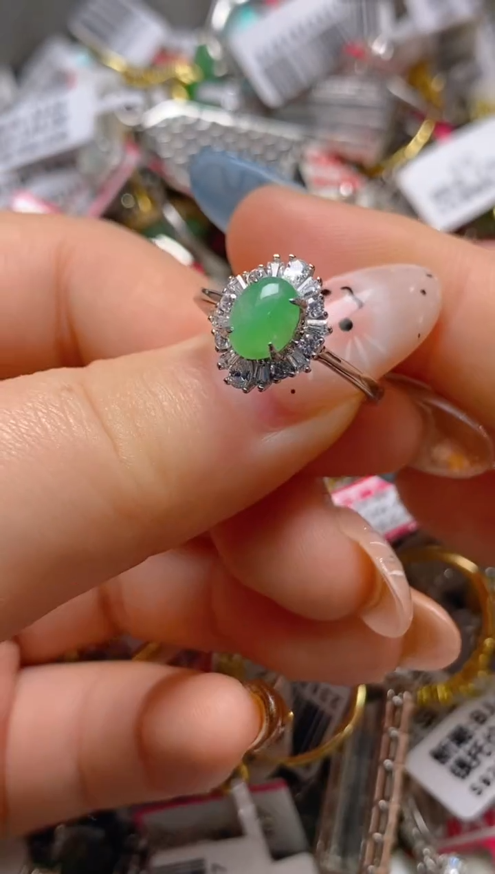 银S925镶嵌戒指翡翠百内无证书