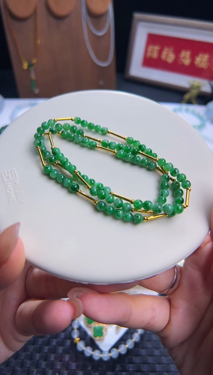 足金镶嵌手串翡翠阳绿小米珠多用款！卡4加圆珠设计款！高货福利