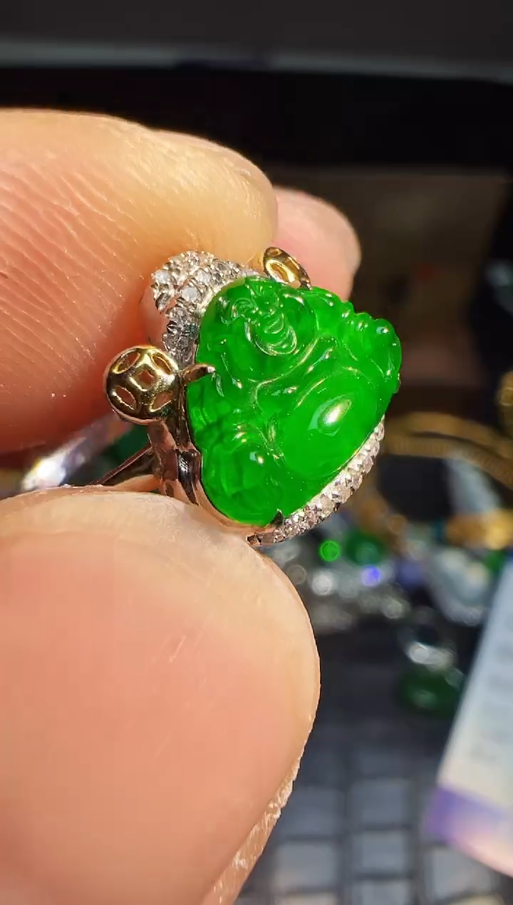 【闪购商品】翡翠戒指18K金镶嵌翡翠回流
