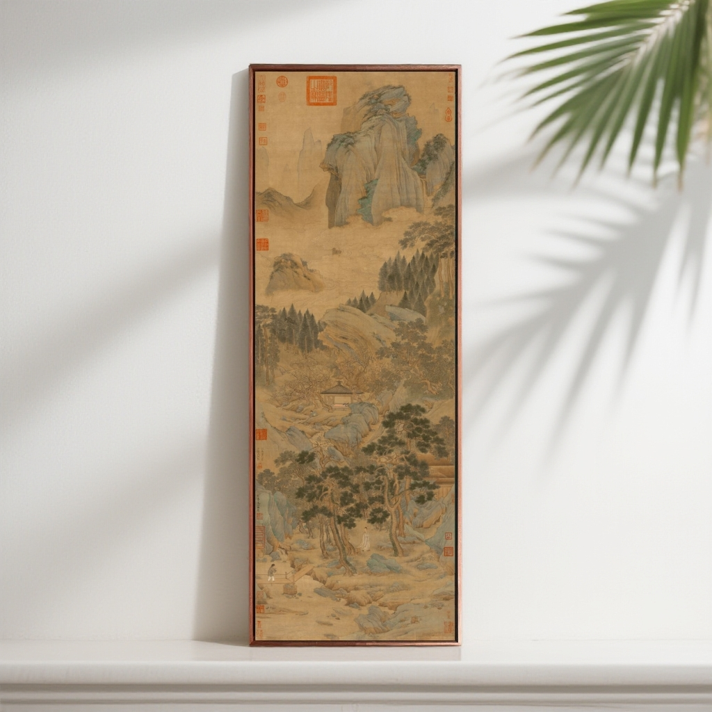 桃村草堂图 L框 博物馆复刻版画客厅 书房挂画