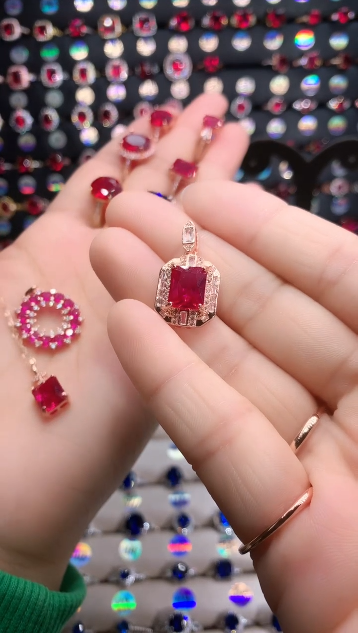 【闪购商品】红宝石吊坠(赠链)银S925镶嵌玫瑰金