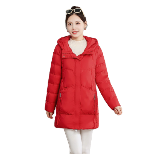 【HY220】商场同款纯色2025冬季时尚连帽妈妈显瘦羽绒服女