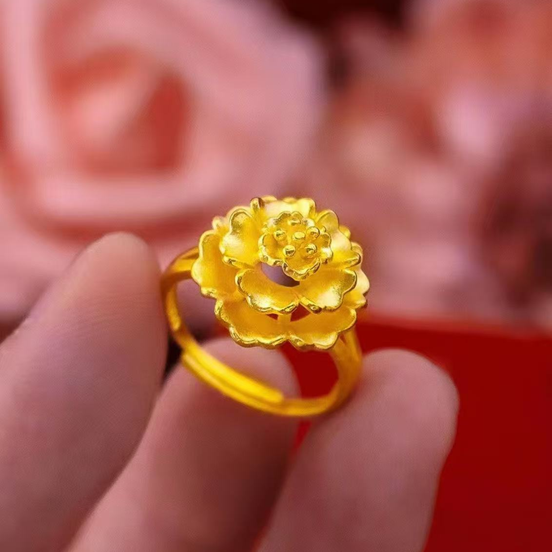 （菲菲甄选）芙蓉花牡丹花花朵时尚百搭合金戒指