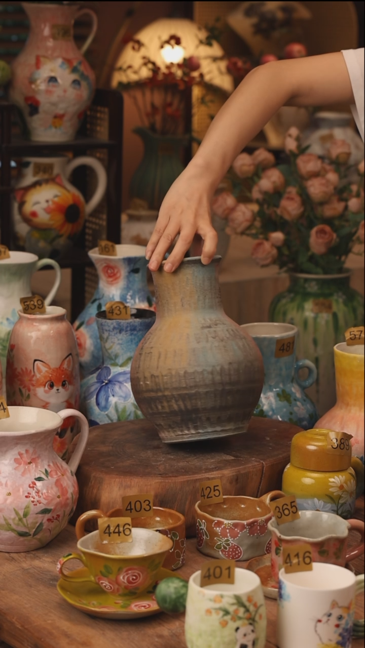 陶瓷景德镇设计师手作花器摆件侘寂风