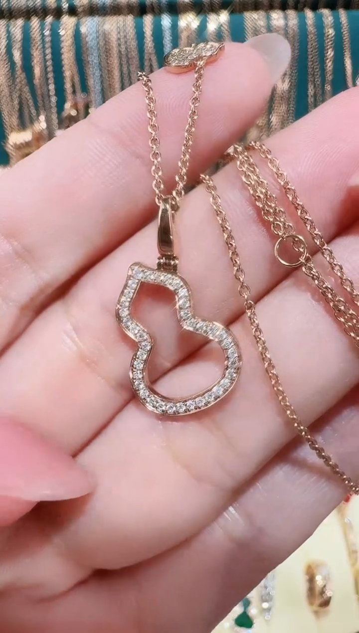 【闪购商品】钻石套链18K金镶嵌镂空葫芦套链