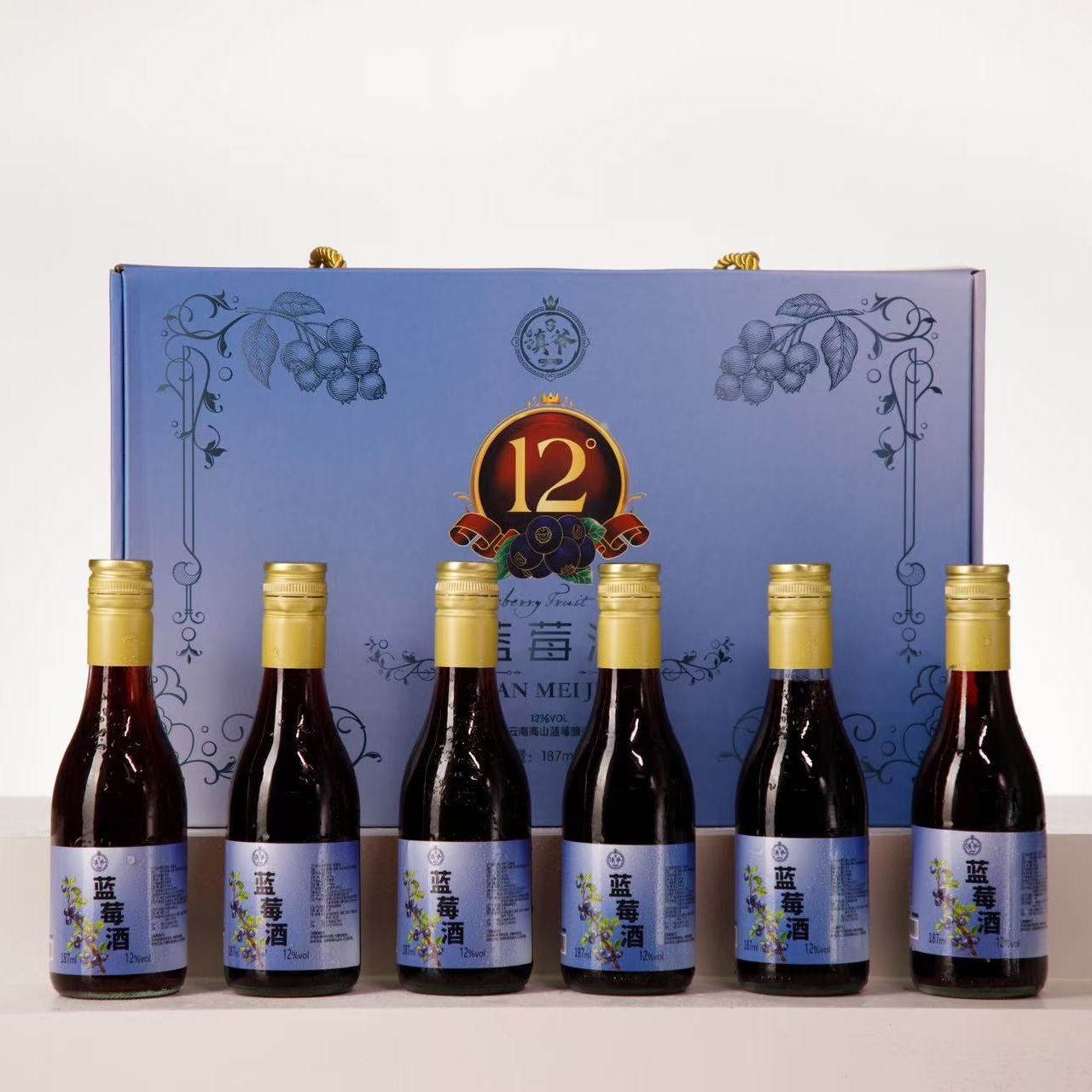 【淋大妈】云南高山蓝莓酒果酒12度半甜型187ml6瓶礼盒装