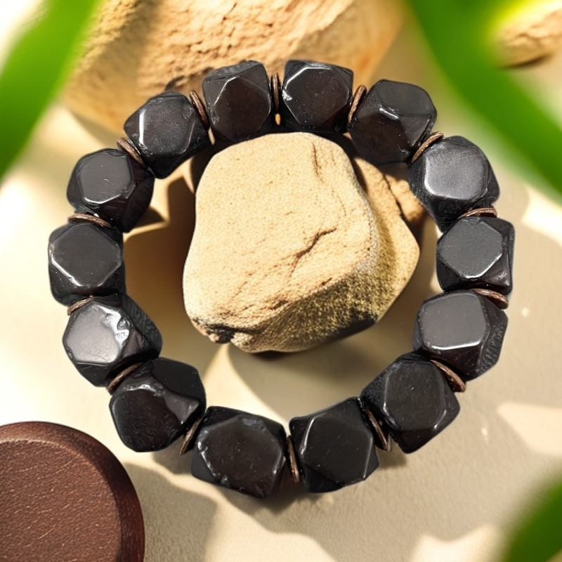 复古八棱天然玛瑙手串满风化纹