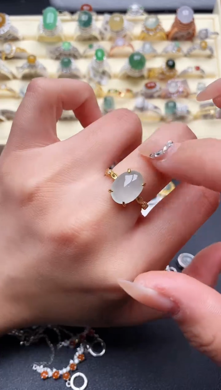 【闪购商品】翡翠戒指银S925镶嵌777777+1