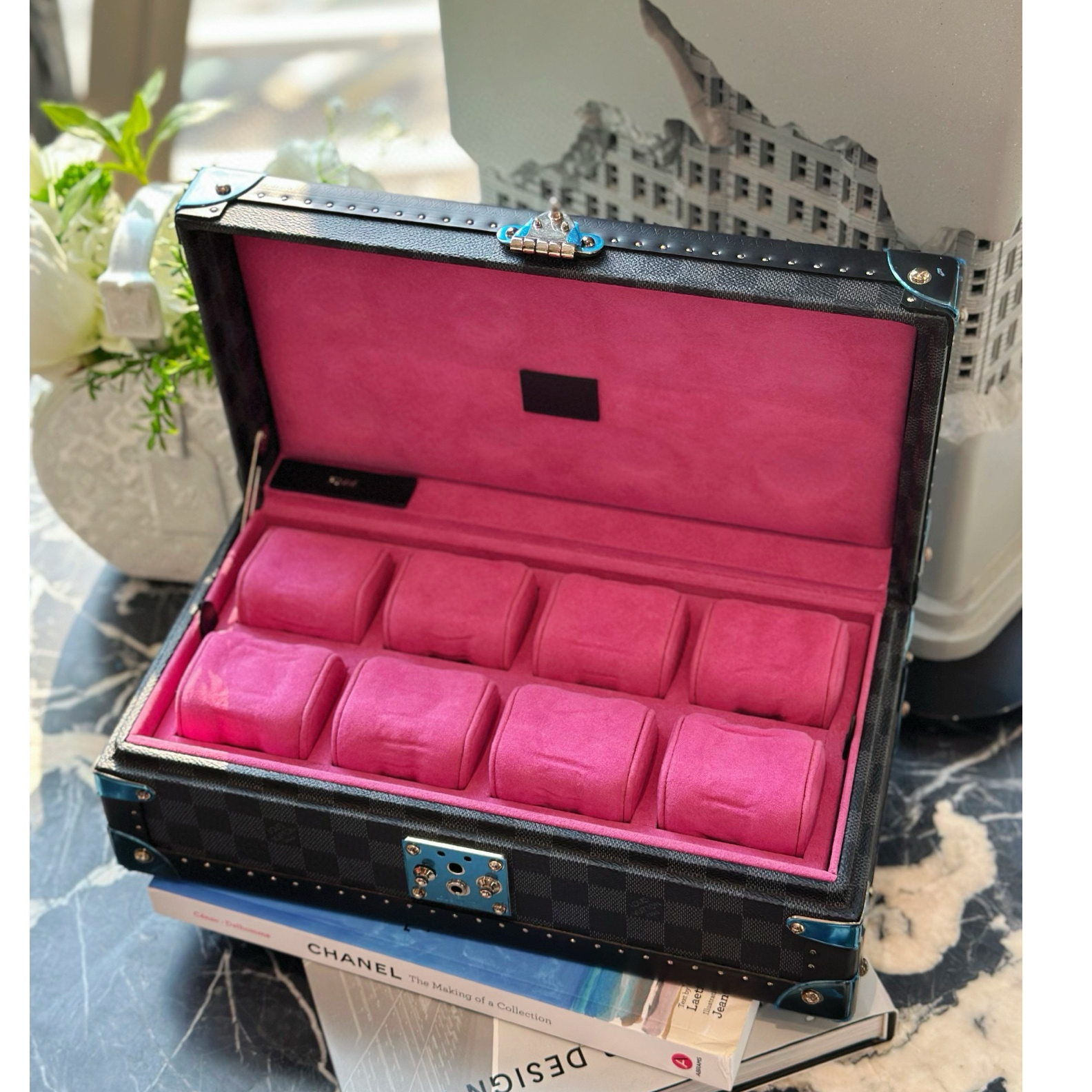 99新 LouisVuitton/路易威登 老佛爷 棋盘格八卡位表箱粉内