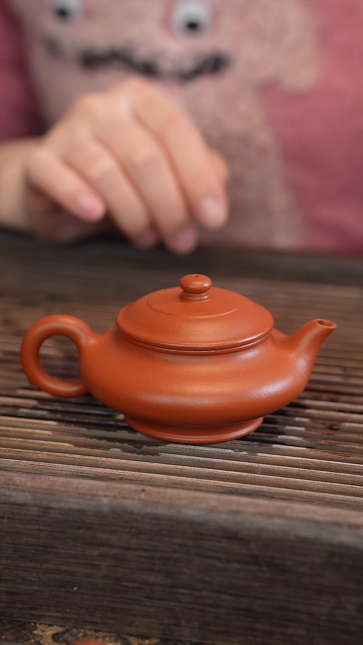 茶壶紫砂虚扁 朱泥 半手工 120cc
