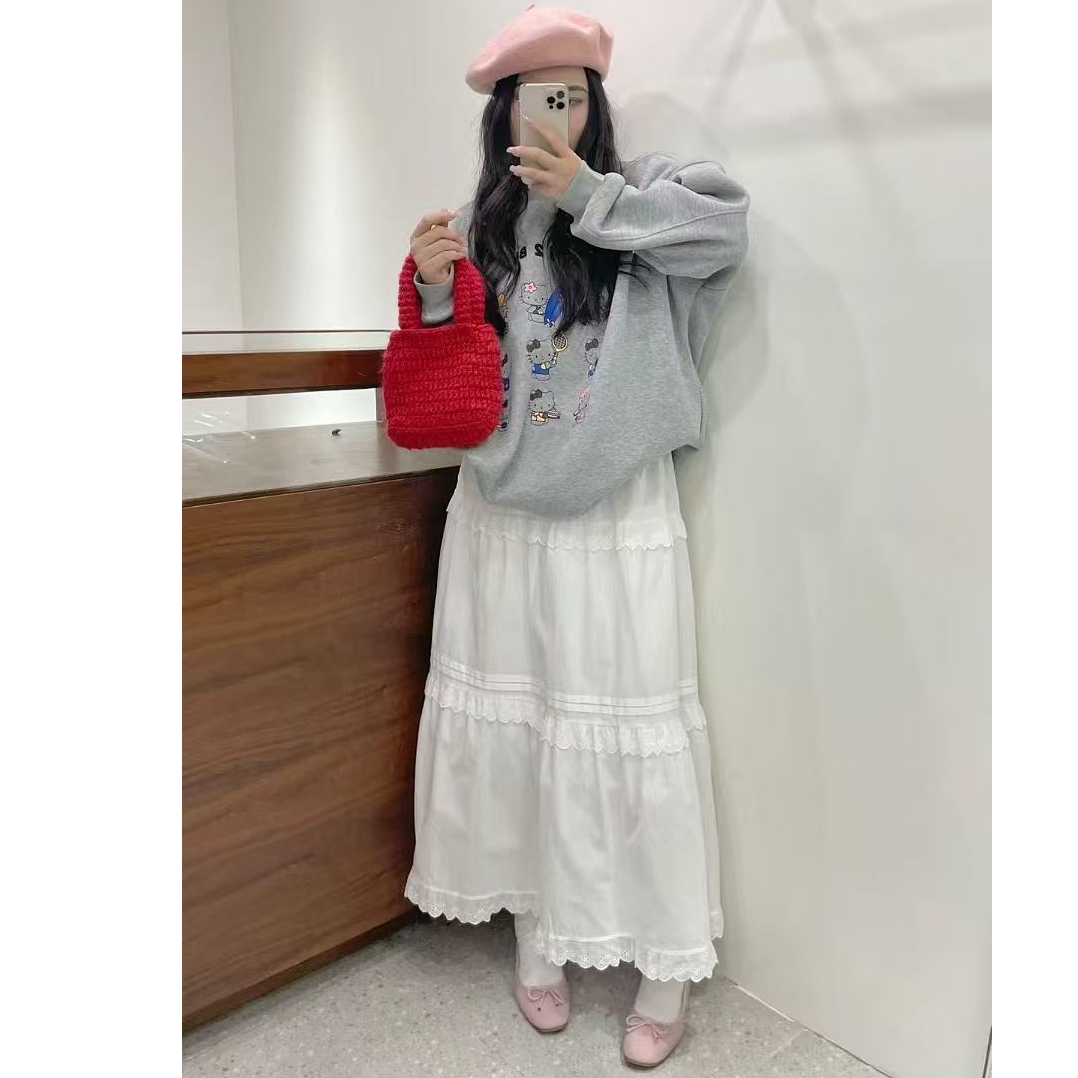 lh 拼接蛋糕裙高腰半身裙半裙蕾丝中长款显瘦时尚纱裙