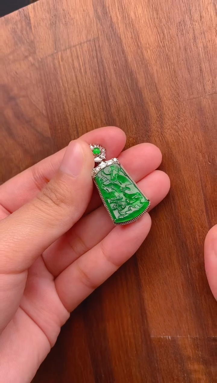 【闪购商品】翡翠吊坠(不含链)银S925镶嵌山水