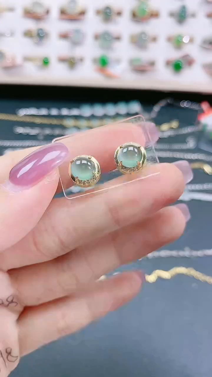 银S925镶嵌翡翠耳饰天然翡翠