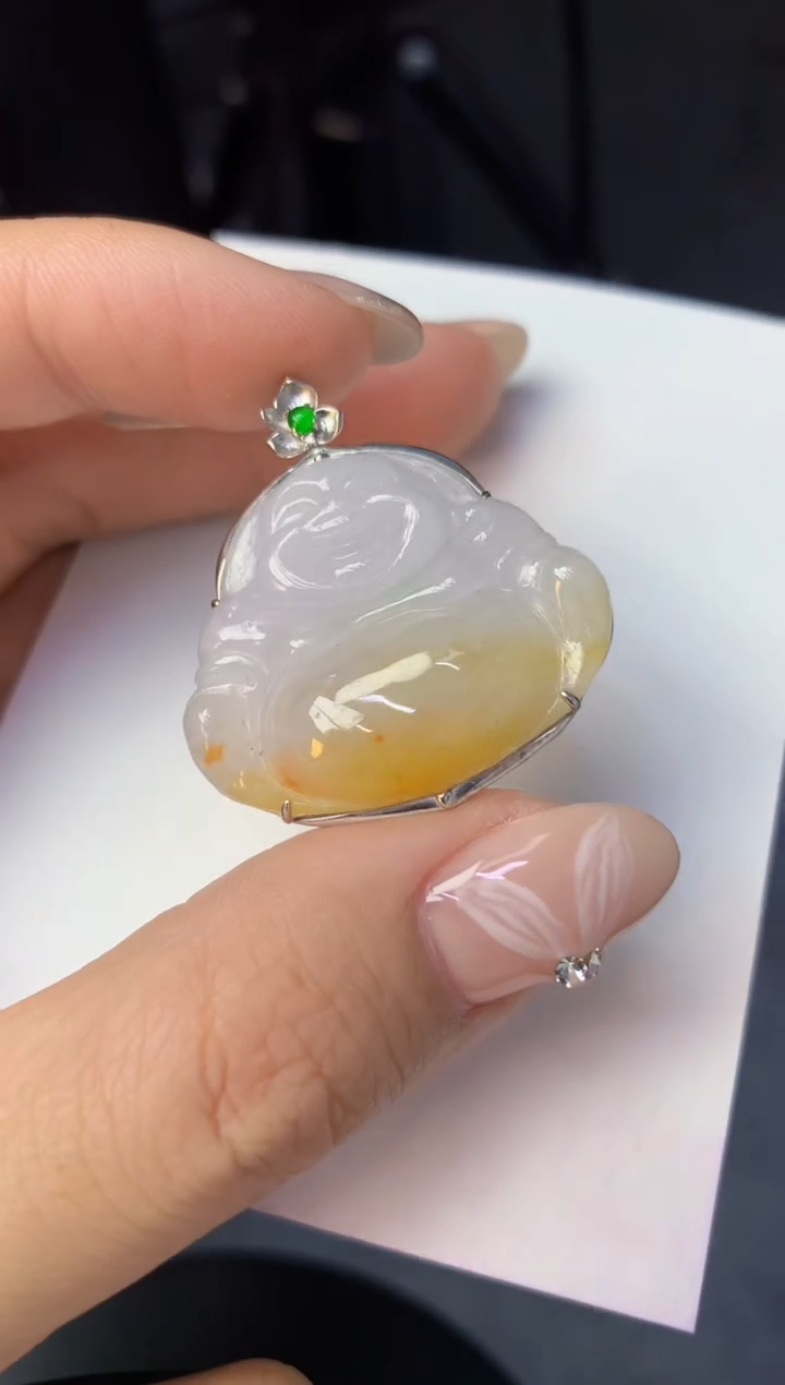 颈饰18K金镶嵌翡翠天然缅甸a货翡翠百元以上9元证书费自理