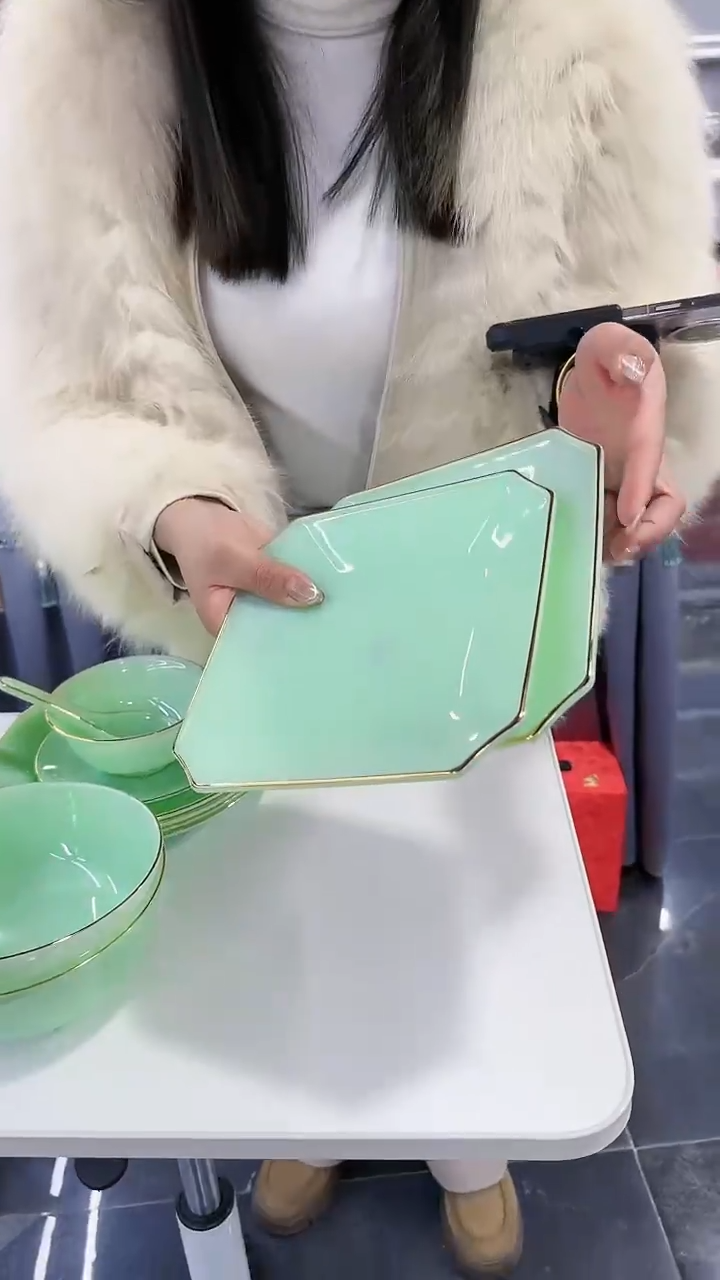 【闪购商品】瓷片玉瓷8英寸方盘2只景德镇