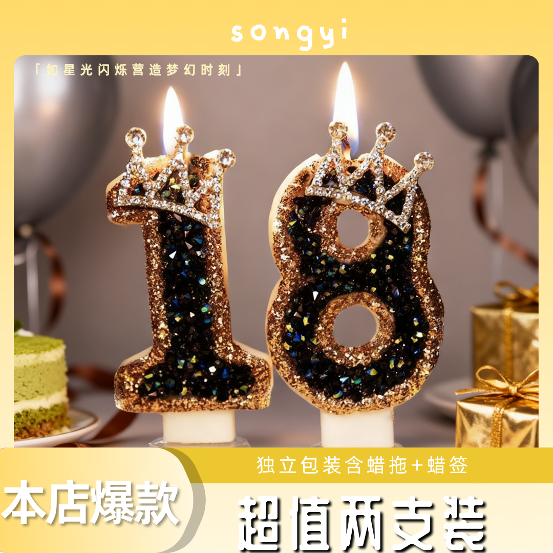 爆款创意网红皇冠数字蜡烛生日蛋糕装饰高端女王风派对插件蜡烛