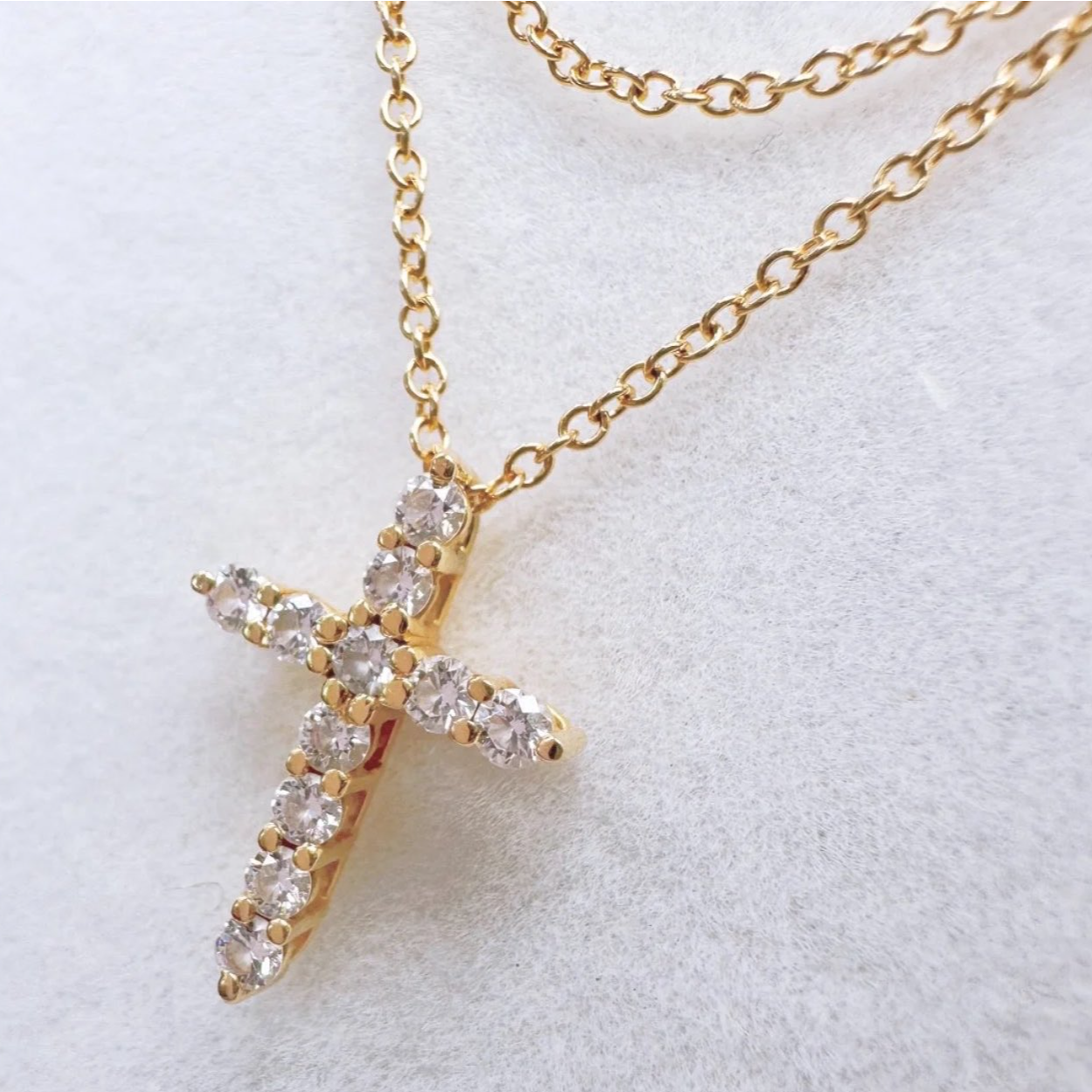 99新 Tiffany & Co./蒂芙尼 珊珊活动十字架满钻mini1.35黄金项链