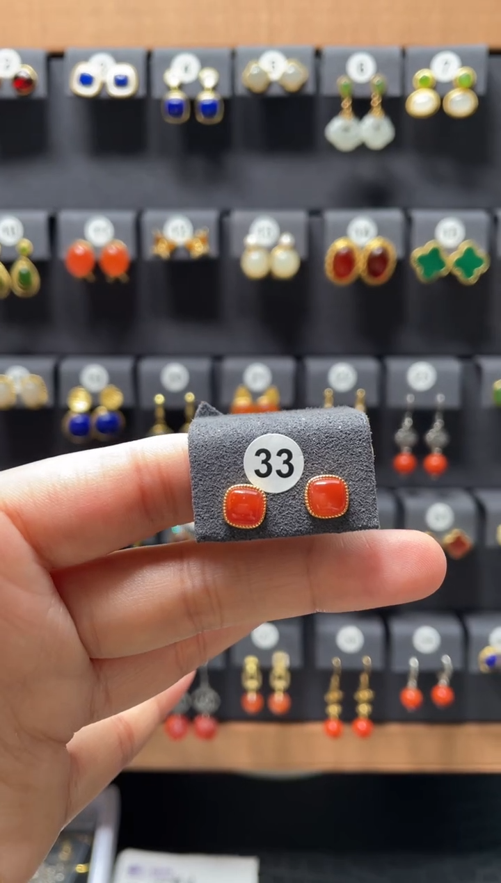 【闪购商品】南红玛瑙耳饰银S925镶嵌0033