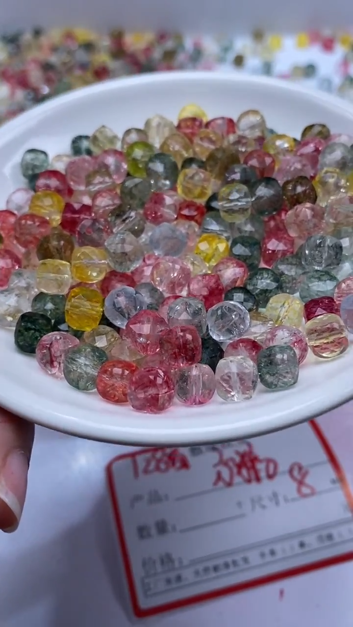 颈饰未镶嵌水晶P422-老矿多宝碧玺方糖8mm*10颗