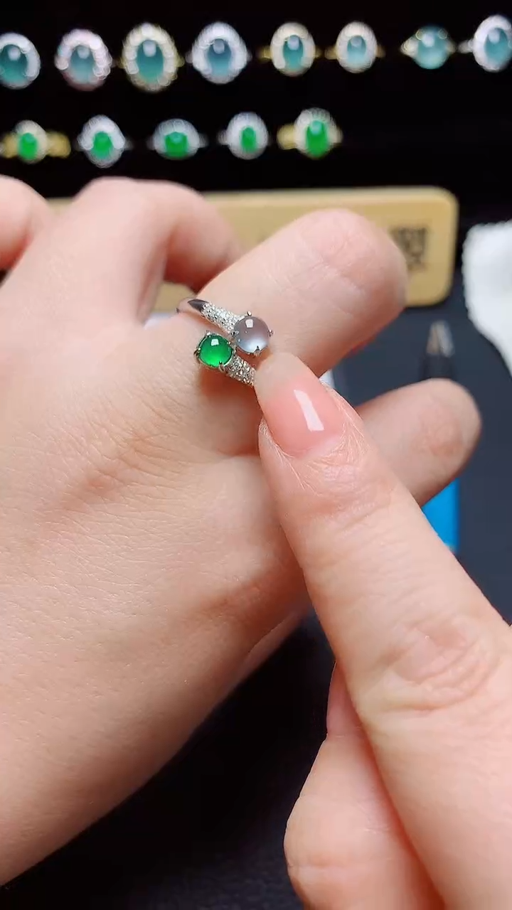 翡翠戒指银S925镶嵌天然翡翠A货s925银镶
