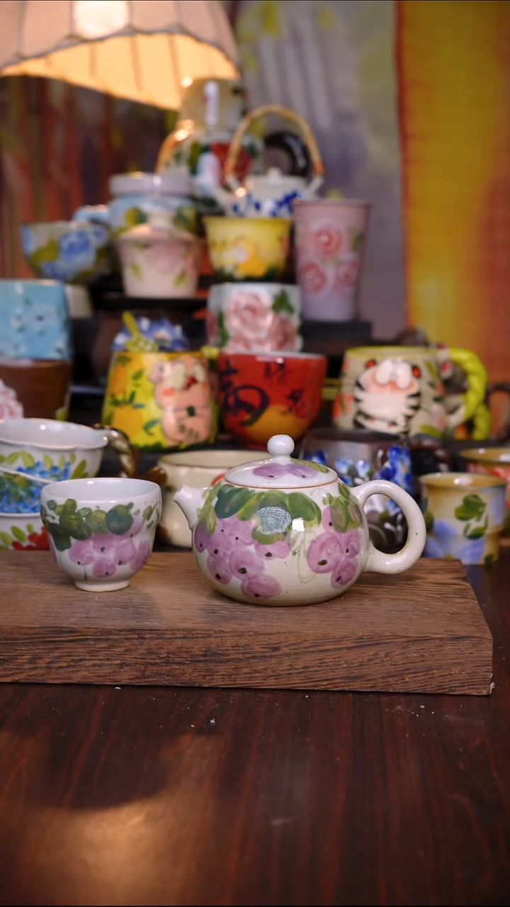 杯子陶泥垚手作 景德镇手工手绘陶瓷器物 一杯一壶