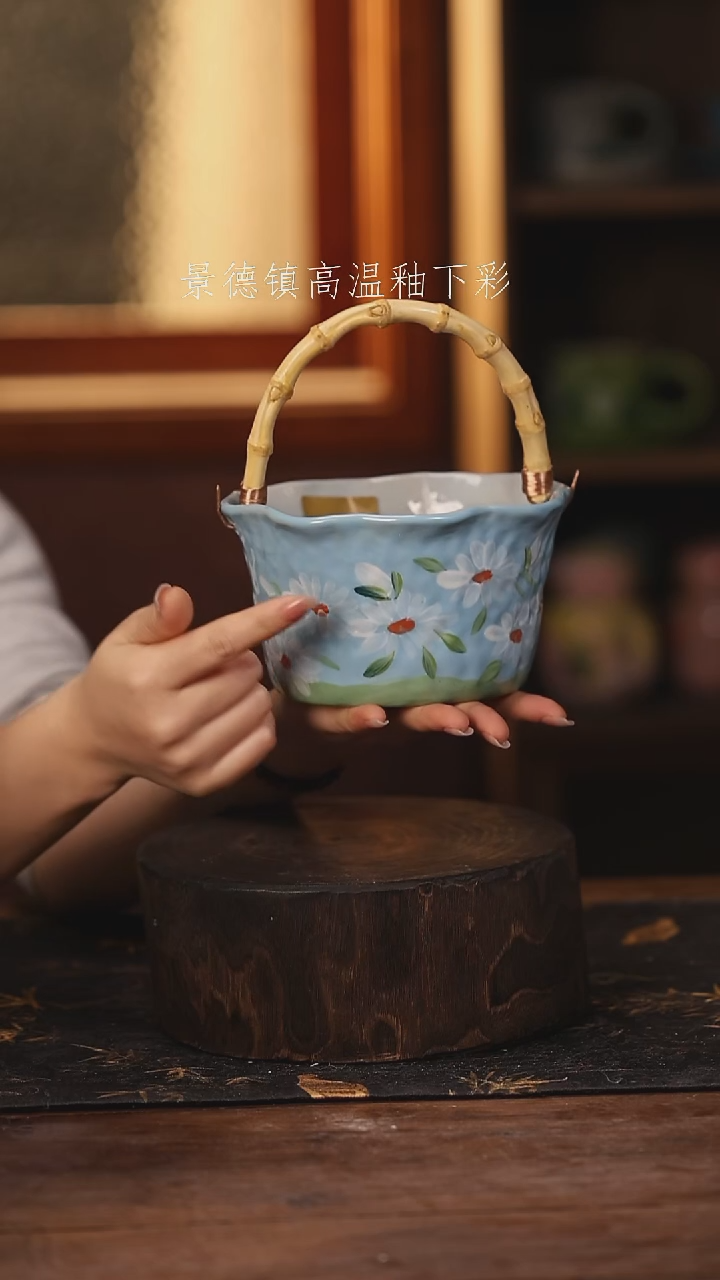 陶瓷 景德镇高温釉下手绘陶瓷@L465@