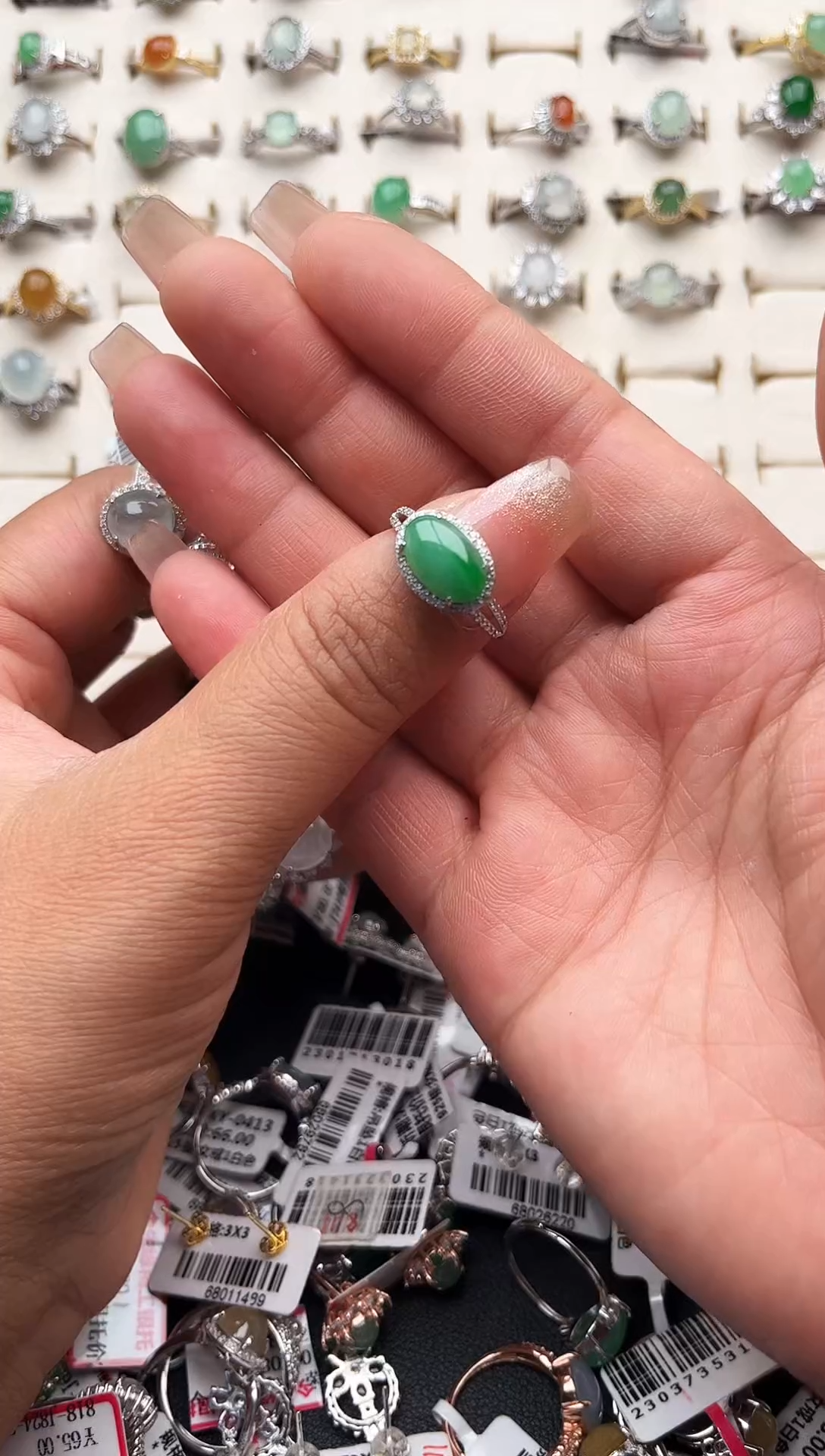 【闪购商品】翡翠戒指银S925镶嵌缅甸天然A货翡翠S925银镶嵌