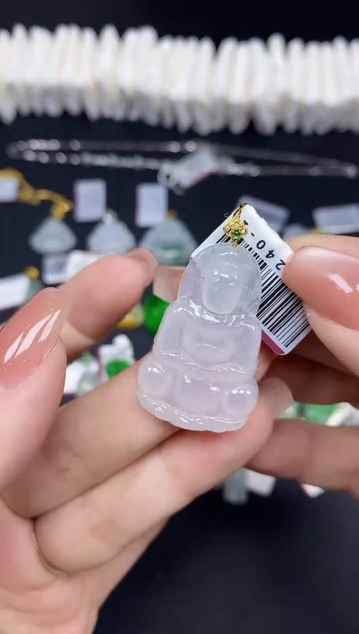 吊坠(不含链)18K金镶嵌翡翠观音18K金扣镶嵌@@CMT1240-1