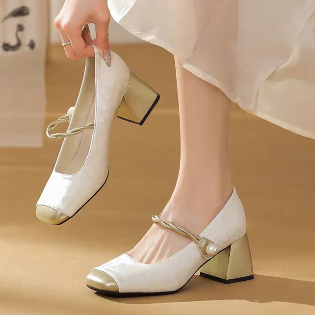 029新款中式国风百搭法式方跟高跟鞋气质配裙高跟鞋高跟玛丽珍鞋