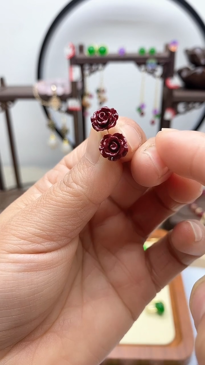 【闪购商品】查罗石耳钉银S925镀金镶嵌90