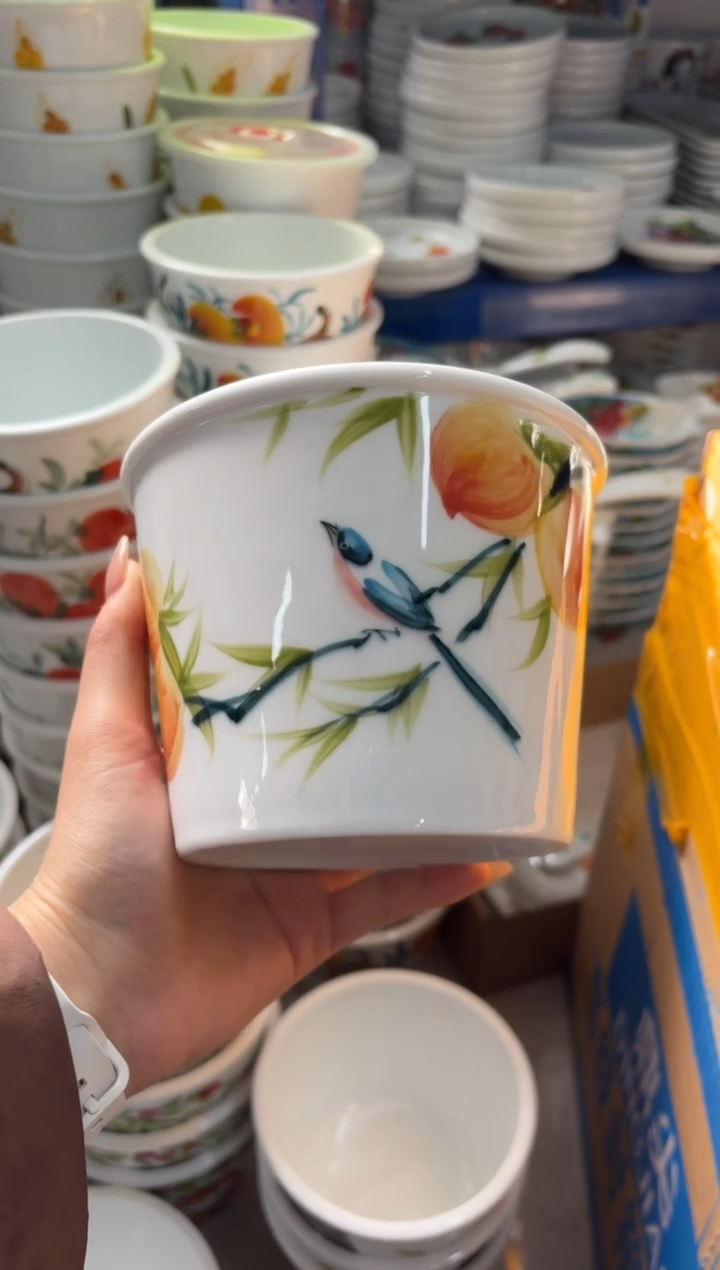 瓷片景德镇高温陶瓷食品级手绘釉中彩-泡面桶