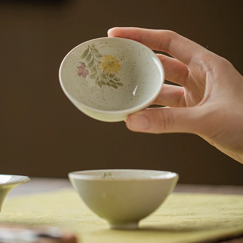 手工陶泥家用简约女士喝茶品茗陶泥一花语集一宽口主人杯
