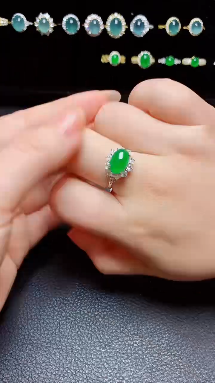 翡翠戒指银S925镶嵌天然翡翠A货s925银镶