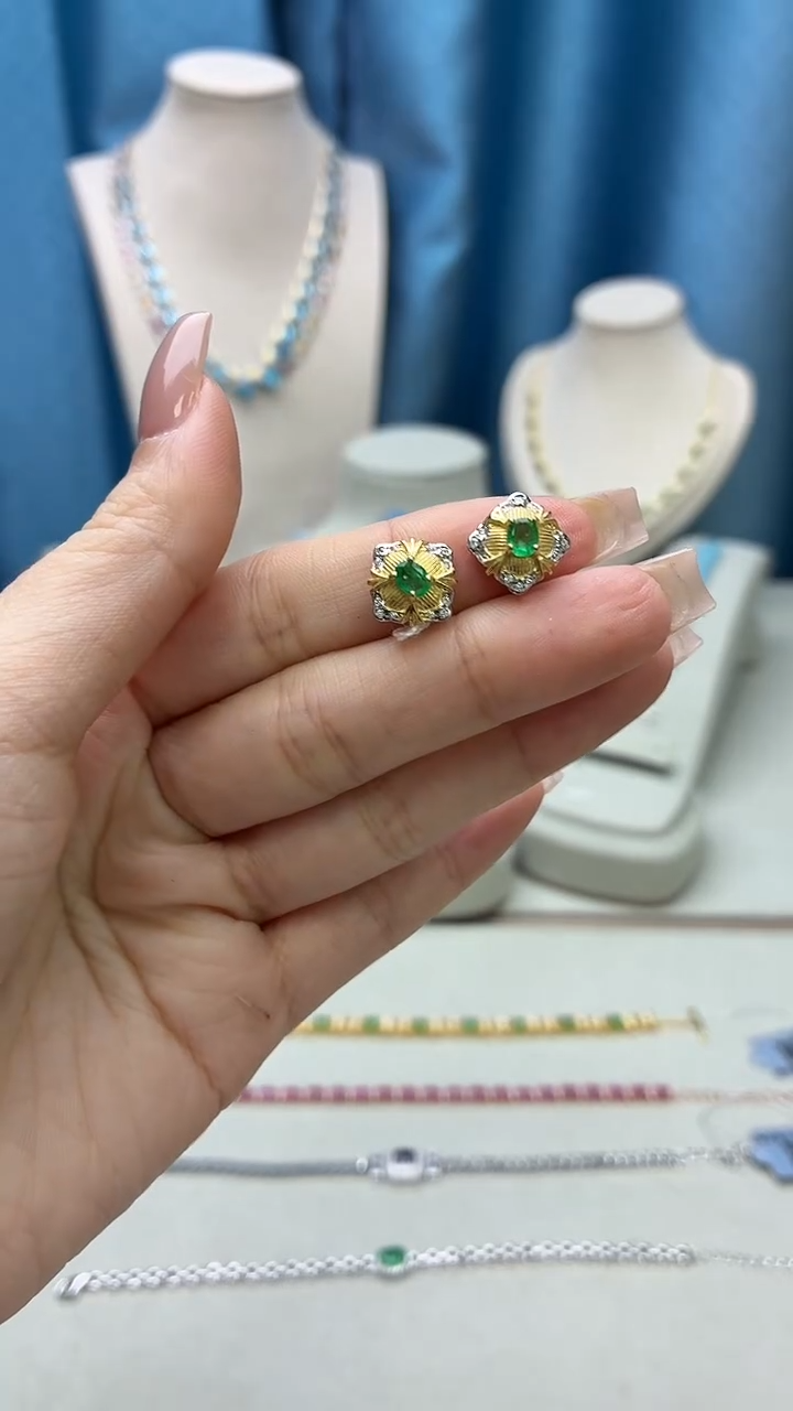 银S925镶嵌耳饰祖母绿367JH0102产品一个（多样性）