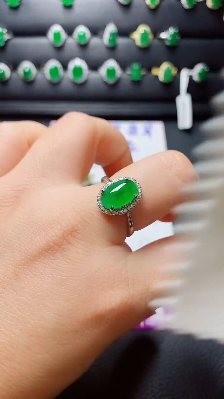 银S925镶嵌戒指翡翠  天然翡翠A货s925银镶